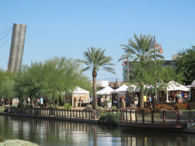 Crowds and vendors gathering outside the Waterfront. Photo courtesy of Facebook.com/Scottsdale Waterfront Fine Art and Wine Festival.