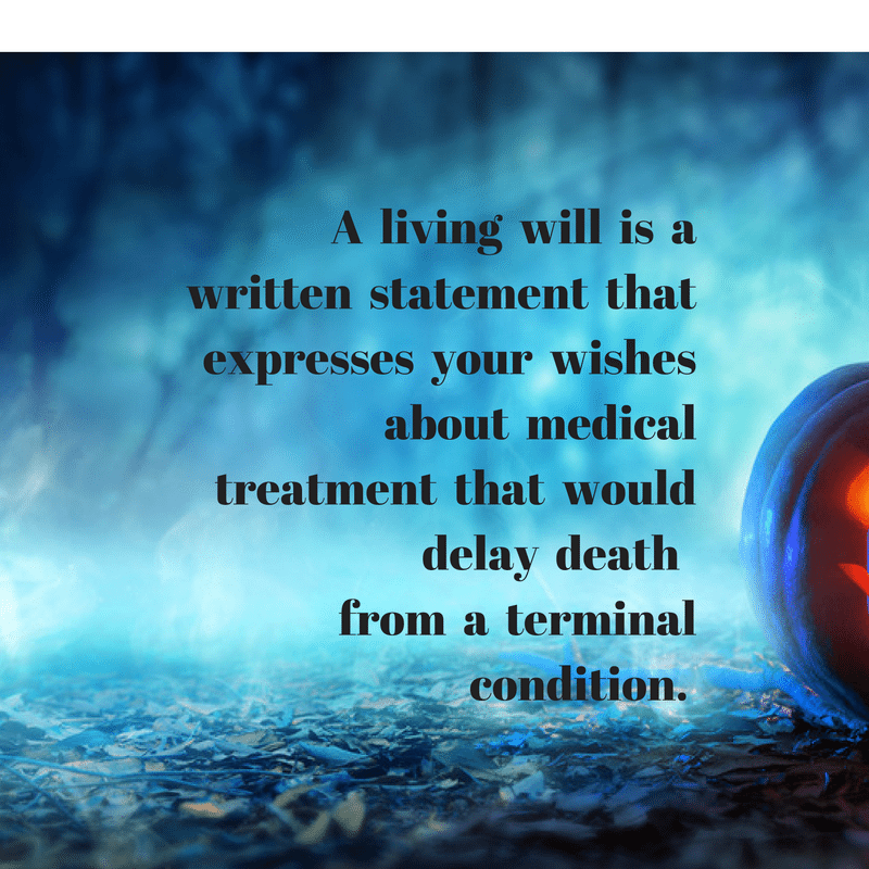 A Living Will is a written statement that expresses your wishes about medical treatment that would delay death from a terminal condition.