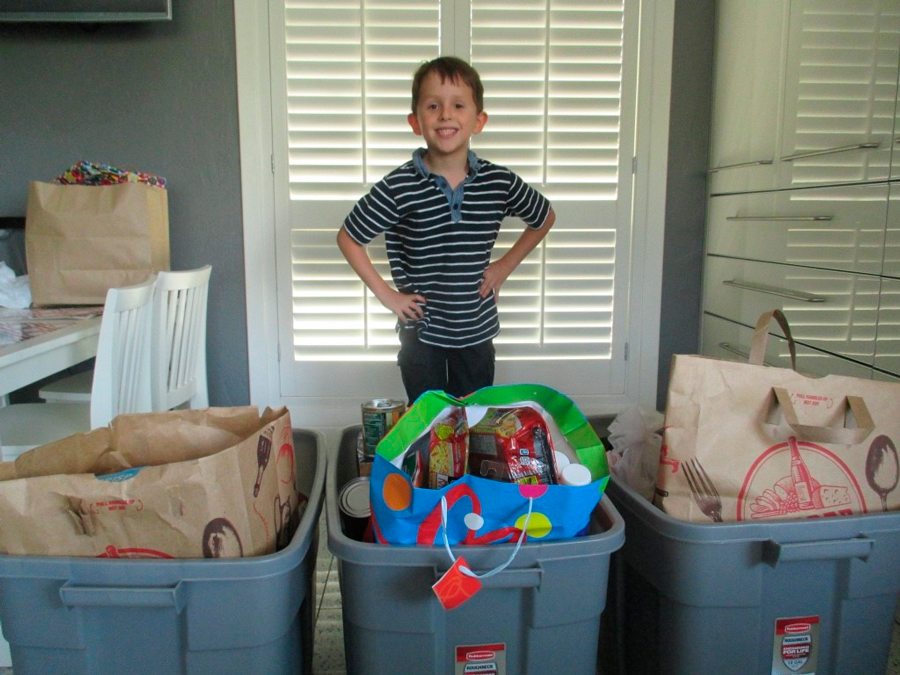 Caleb Sklar collected items for his 7th birthday party to be donated to a local pantry.