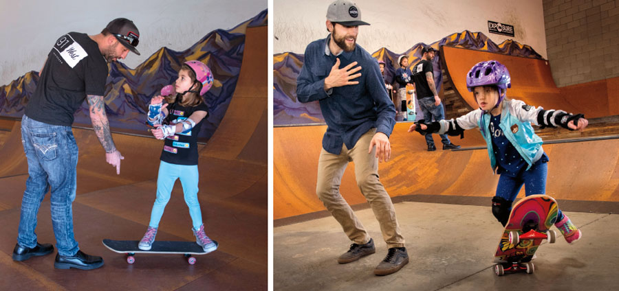 3. Skate coach Jeremy Slocum works with his daughter Ryan (6) of Glendale. 4. Iris Beakley (5) of Tempe is guided by skate coach Greg Dwyer of Phoenix. 