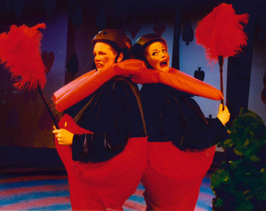 Emma Stone (right) as Tweedledum in VYT’s 2003 production of “Alice in Wonderland.” Chad Gilbert (left) played Tweedledee.