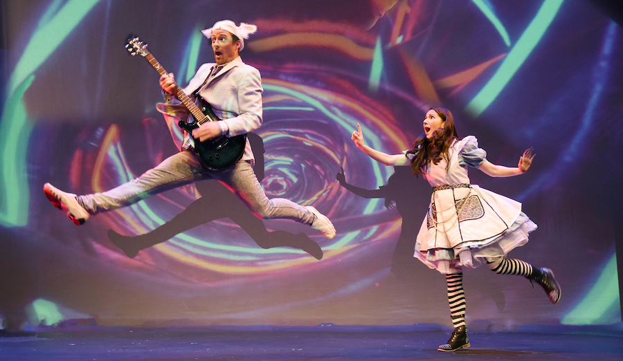 Kyle Sorrell is the White Rabbit and Michelle Chin plays Alice in Childsplay's rockin' Wonderland.