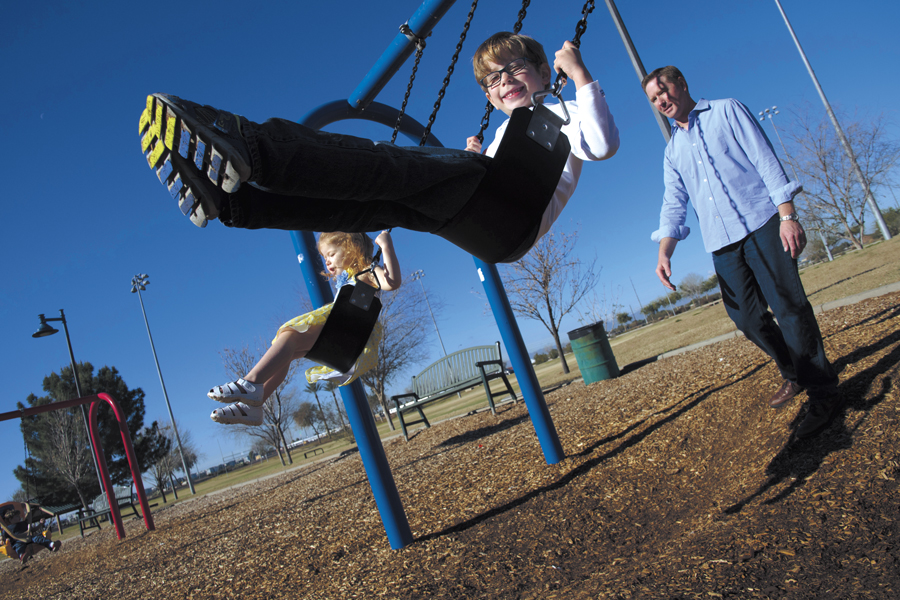Emmerson (2) and Ashton (6) with dad Jason. 