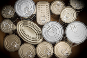 Closeup of a group of aluminium cans.