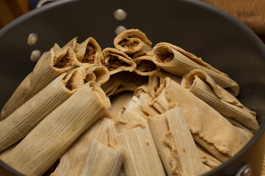 Prepared Pile of Tamales in Steaming in a Pot