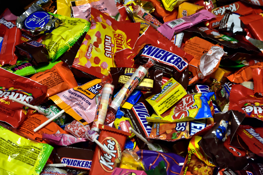 Halloween candy, teeth